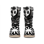 Black And White Japanese Yin Yang Print Winter Boots