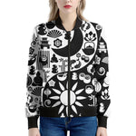 Black And White Japanese Yin Yang Print Women's Bomber Jacket