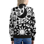 Black And White Japanese Yin Yang Print Women's Bomber Jacket