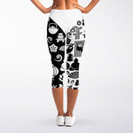 Black And White Japanese Yin Yang Print Women's Capri Leggings