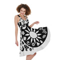 Black And White Japanese Yin Yang Print Sleeveless Knee Length Dress