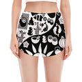 Black And White Japanese Yin Yang Print Women's Split Running Shorts