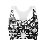 Black And White Japanese Yin Yang Print Women's Sports Bra
