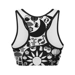 Black And White Japanese Yin Yang Print Women's Sports Bra