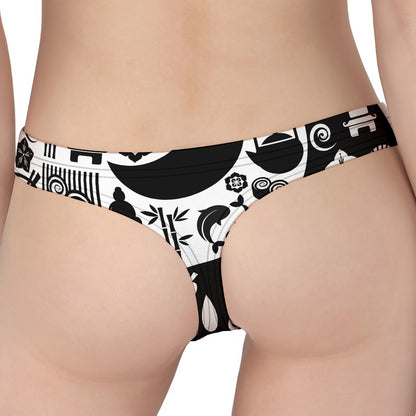 Black And White Japanese Yin Yang Print Women's Thong