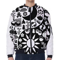 Black And White Japanese Yin Yang Print Zip Sleeve Bomber Jacket