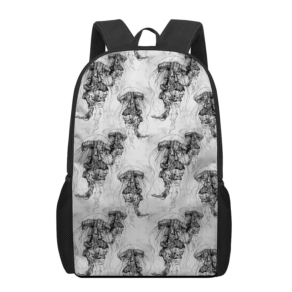 Black And White Jellyfish Pattern Print 17 Inch Backpack