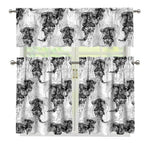 Black And White Jellyfish Pattern Print 3 Piece Kitchen Curtains