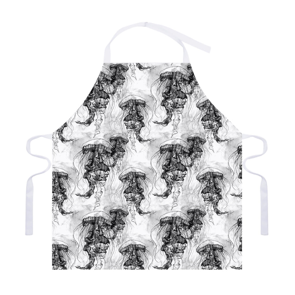 Black And White Jellyfish Pattern Print Adjustable Apron