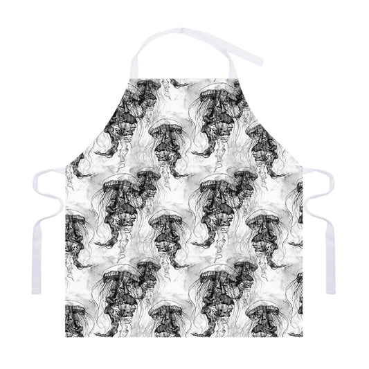 Black And White Jellyfish Pattern Print Adjustable Apron