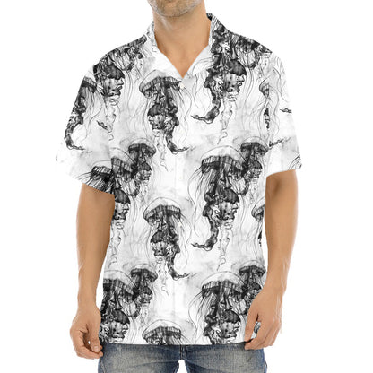 Black And White Jellyfish Pattern Print Aloha Shirt