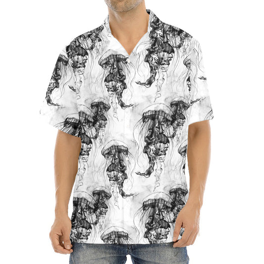 Black And White Jellyfish Pattern Print Aloha Shirt