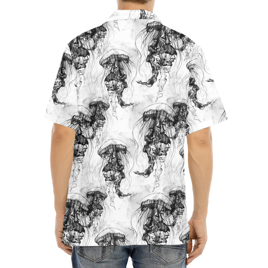 Black And White Jellyfish Pattern Print Aloha Shirt