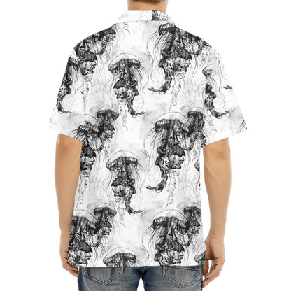 Black And White Jellyfish Pattern Print Aloha Shirt