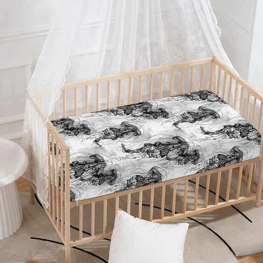 Black And White Jellyfish Pattern Print Baby Crib Sheet