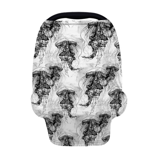 Black And White Jellyfish Pattern Print Baby Seat Cover