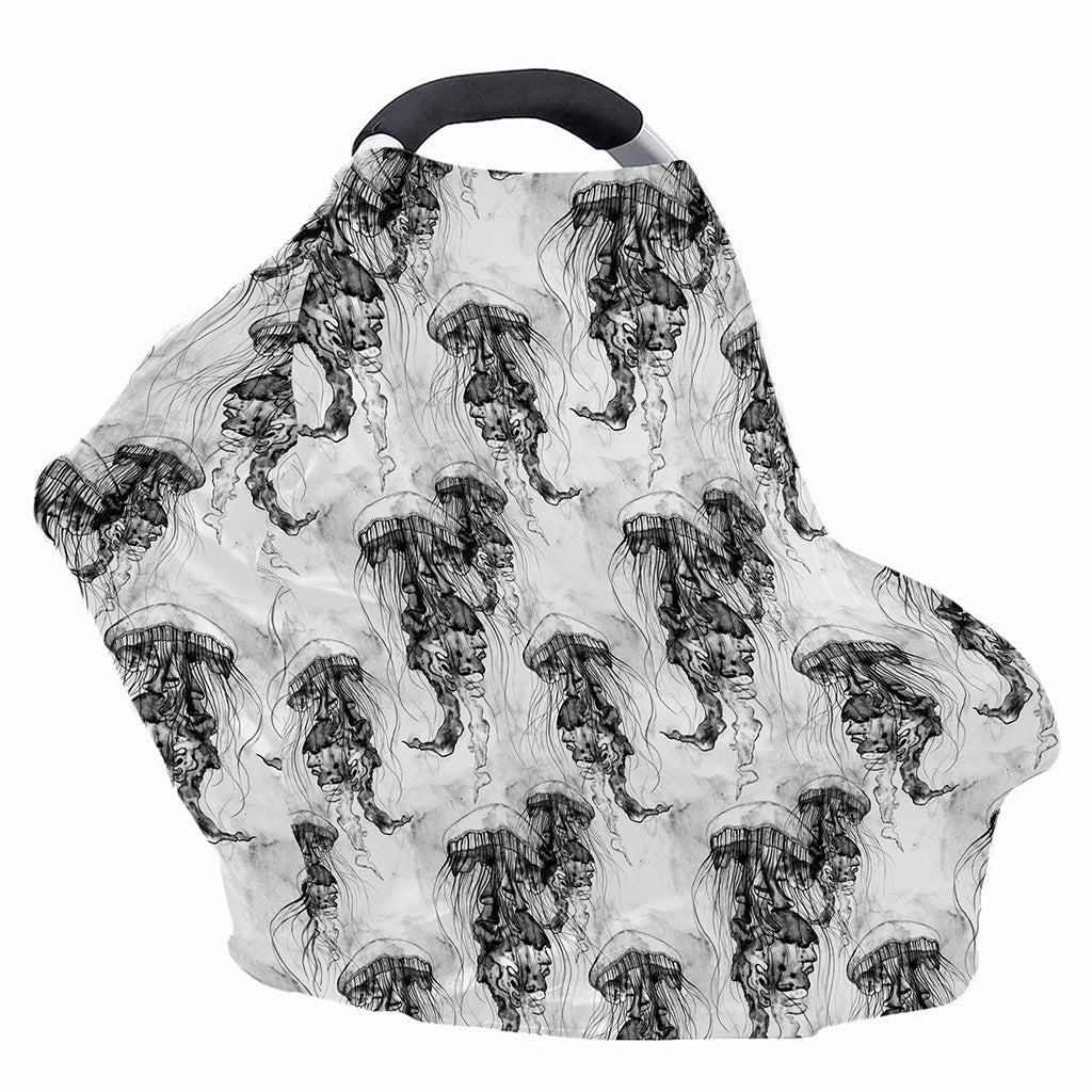 Black And White Jellyfish Pattern Print Baby Seat Cover