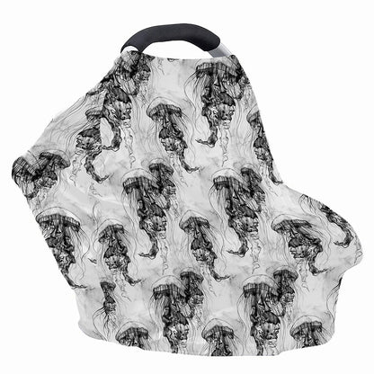Black And White Jellyfish Pattern Print Baby Seat Cover