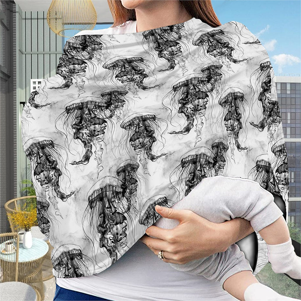 Black And White Jellyfish Pattern Print Baby Seat Cover