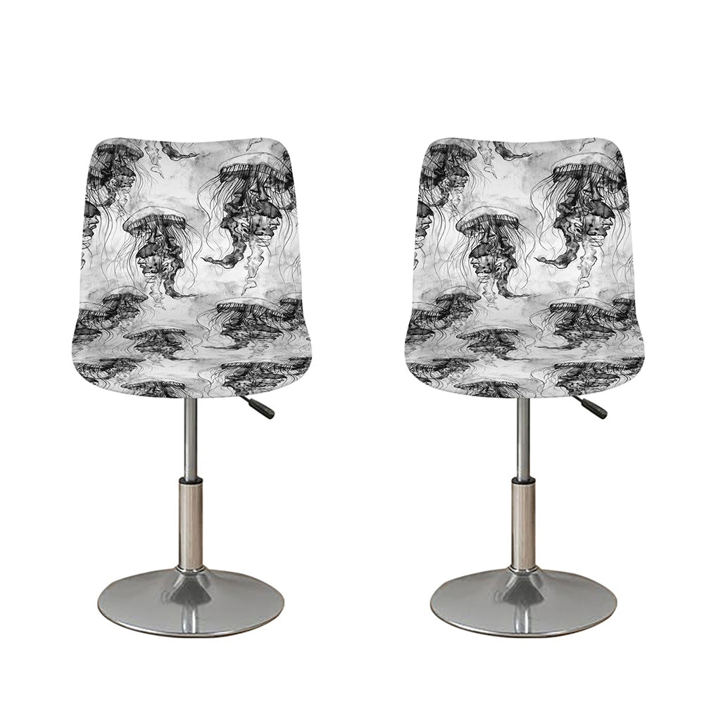 Black And White Jellyfish Pattern Print Bar Stool Covers