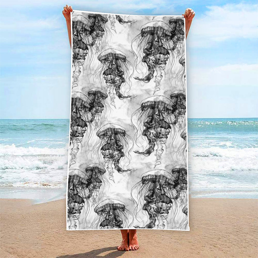 Black And White Jellyfish Pattern Print Beach Towel