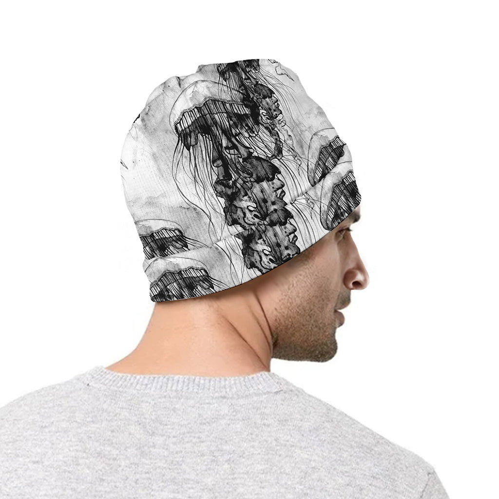 Black And White Jellyfish Pattern Print Beanie
