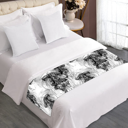 Black And White Jellyfish Pattern Print Bed Runner