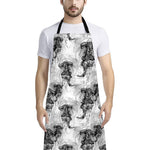 Black And White Jellyfish Pattern Print Bib Apron With Pocket