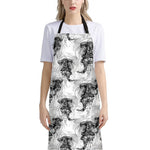 Black And White Jellyfish Pattern Print Bib Apron With Pocket