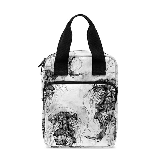 Black And White Jellyfish Pattern Print Bible Tote Bag