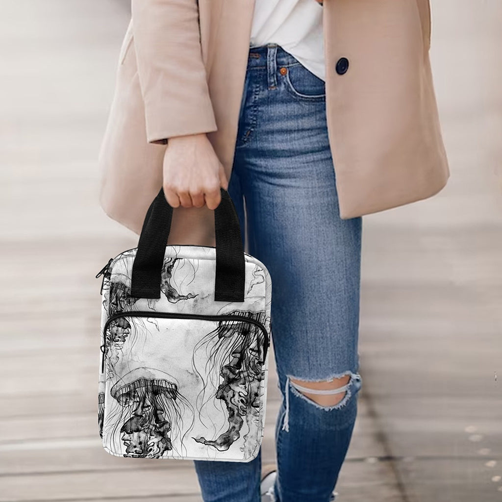 Black And White Jellyfish Pattern Print Bible Tote Bag