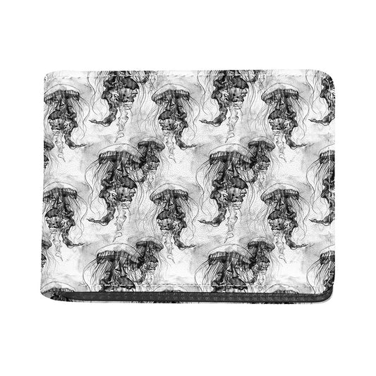 Black And White Jellyfish Pattern Print Bifold Wallet