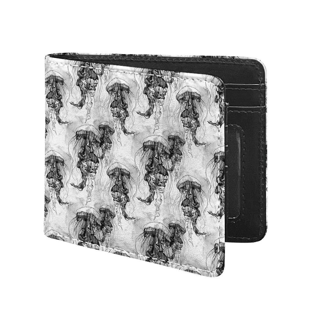 Black And White Jellyfish Pattern Print Bifold Wallet