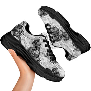 Black And White Jellyfish Pattern Print Black Chunky Shoes