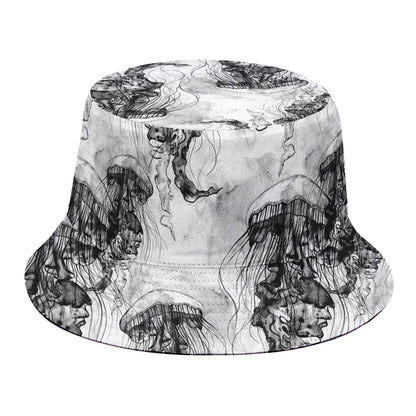 Black And White Jellyfish Pattern Print Bucket Hat