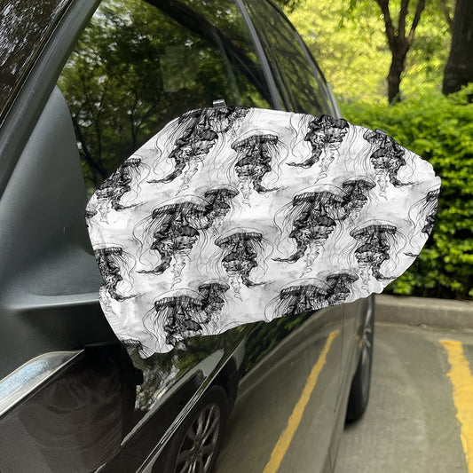 Black And White Jellyfish Pattern Print Car Side Mirror Covers