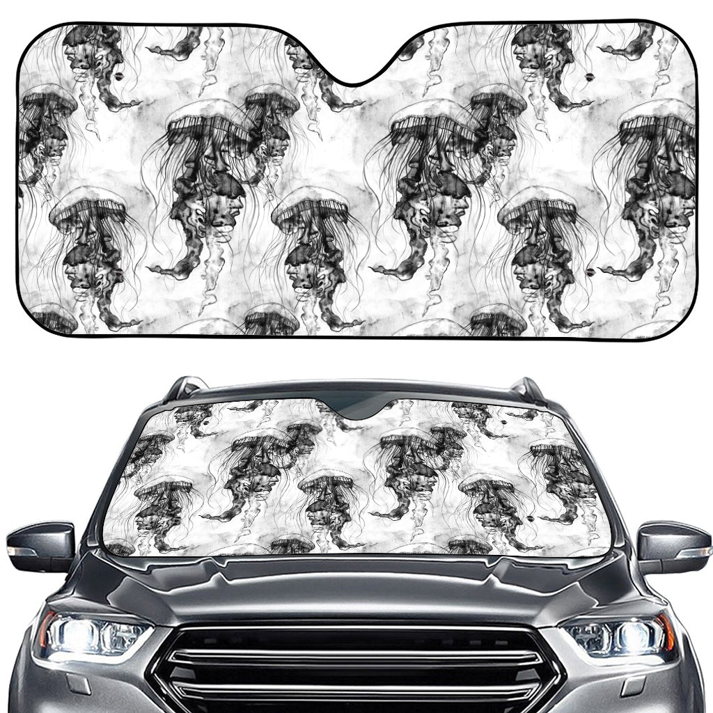 Black And White Jellyfish Pattern Print Car Windshield Sun Shade