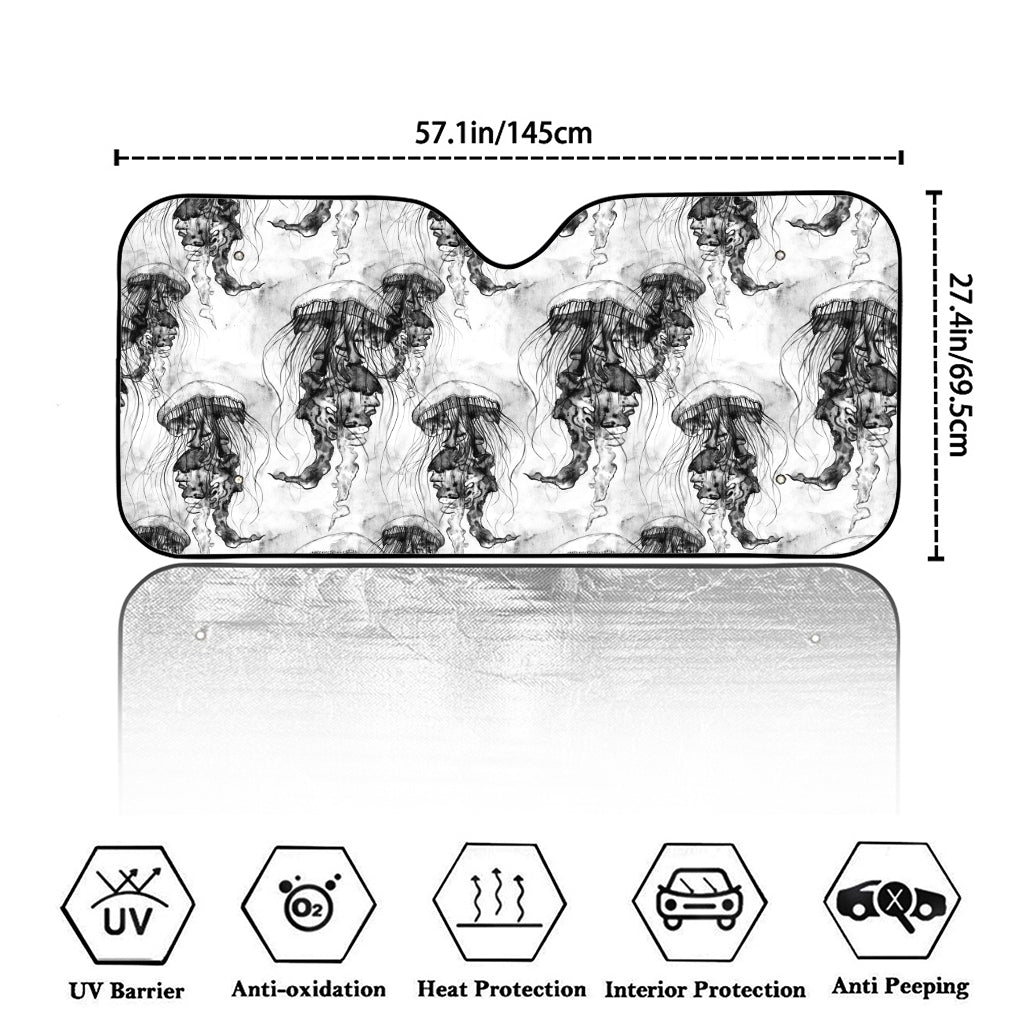 Black And White Jellyfish Pattern Print Car Windshield Sun Shade