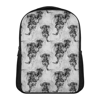 Black And White Jellyfish Pattern Print Casual Backpack