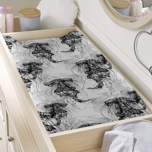 Black And White Jellyfish Pattern Print Changing Pad Cover