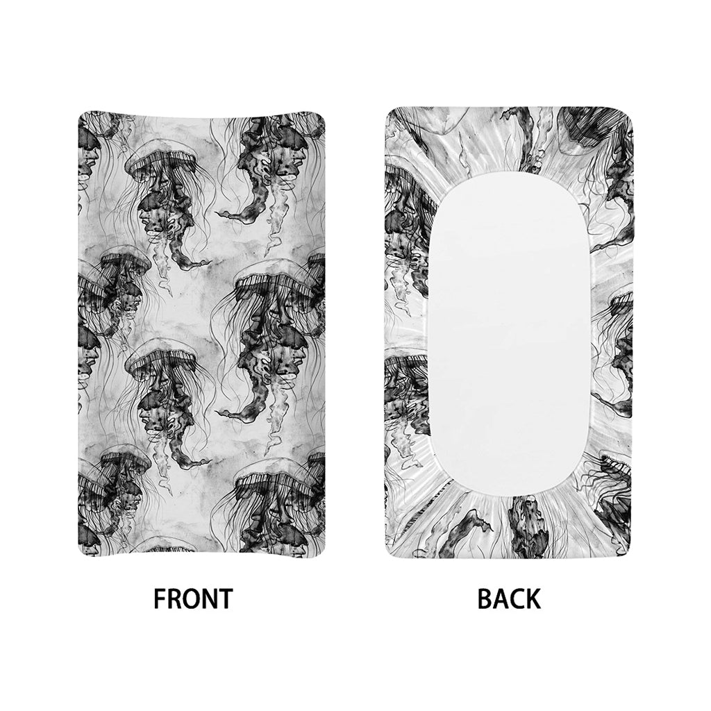 Black And White Jellyfish Pattern Print Changing Pad Cover