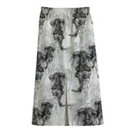 Black And White Jellyfish Pattern Print Cotton Front Slit Maxi Skirt
