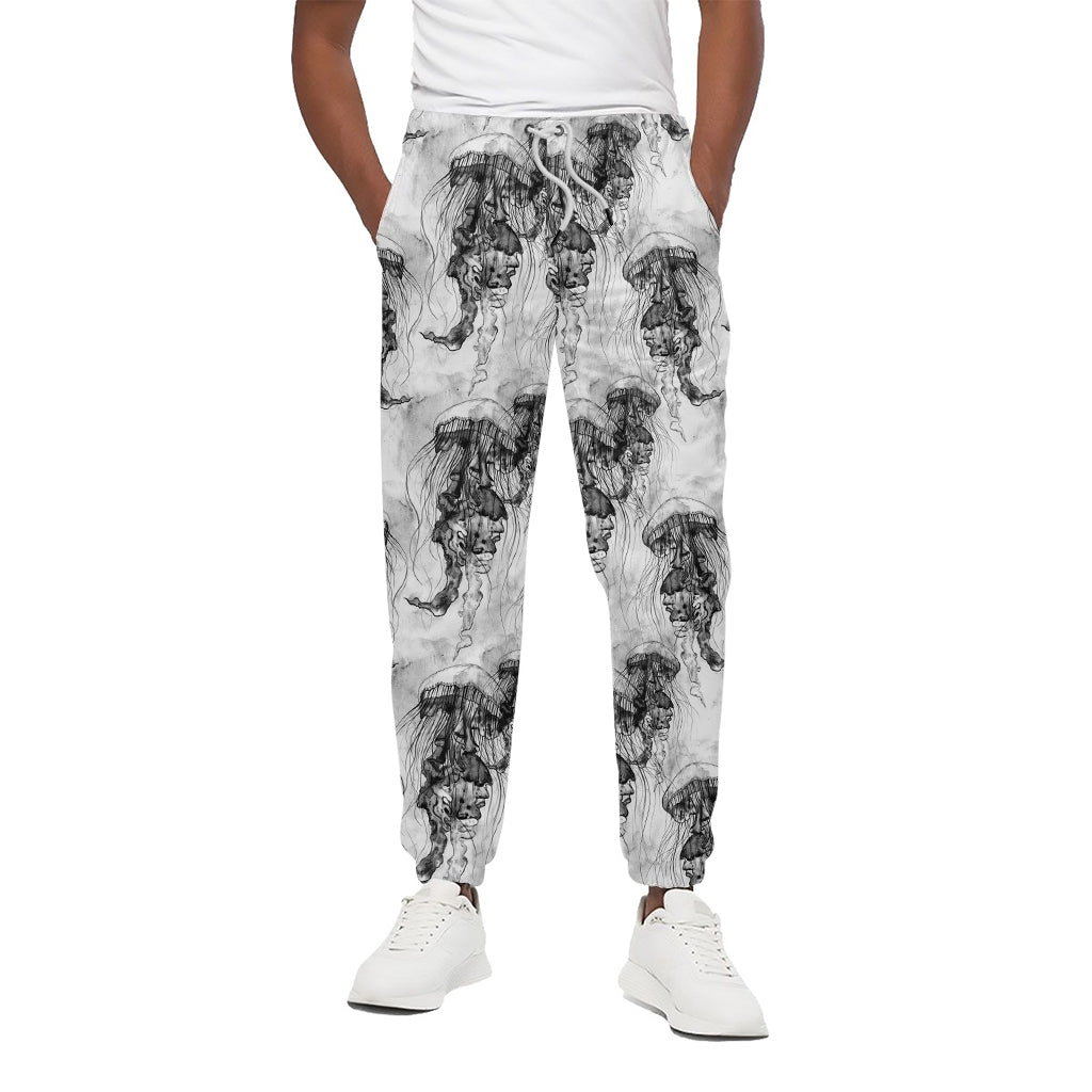 Black And White Jellyfish Pattern Print Cotton Pants