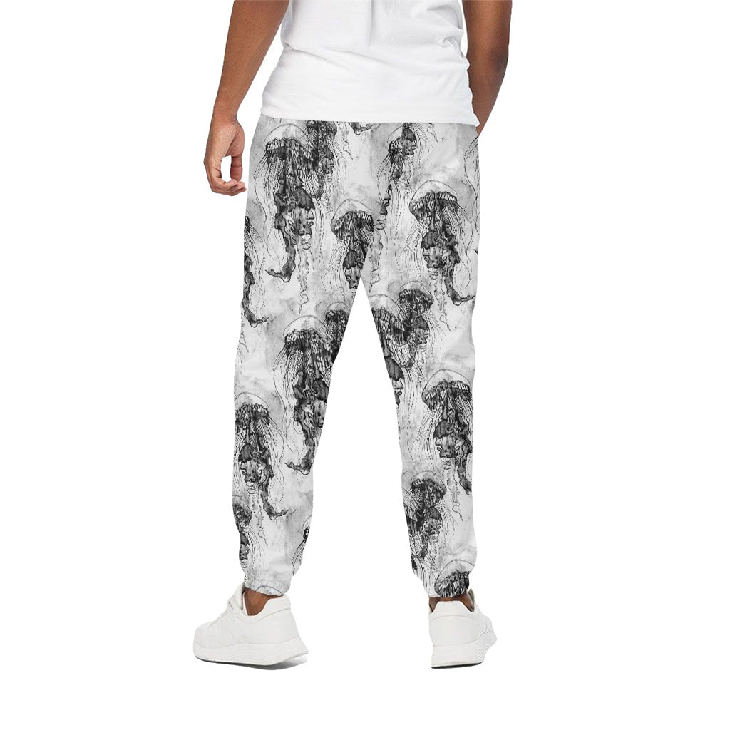 Black And White Jellyfish Pattern Print Cotton Pants