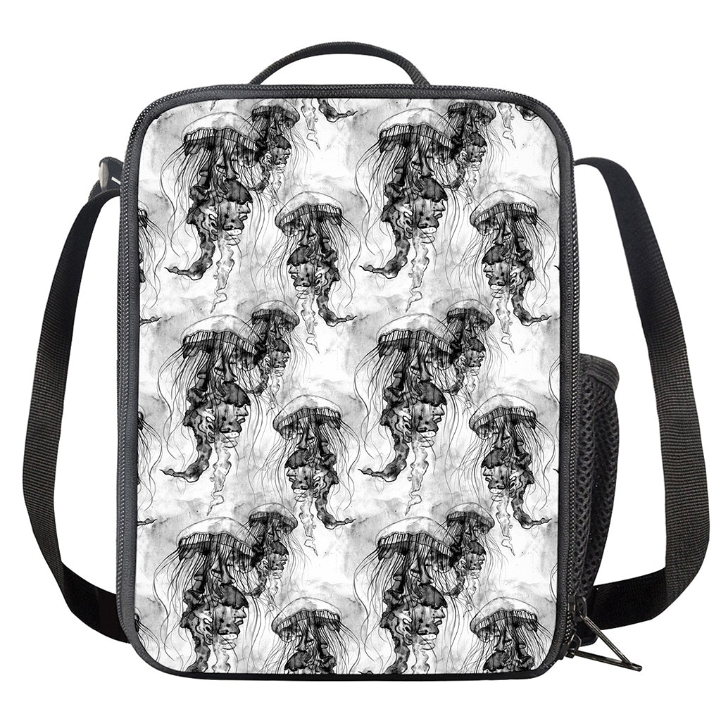 Black And White Jellyfish Pattern Print Crossbody Lunch Bag