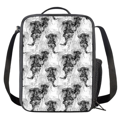 Black And White Jellyfish Pattern Print Crossbody Lunch Bag