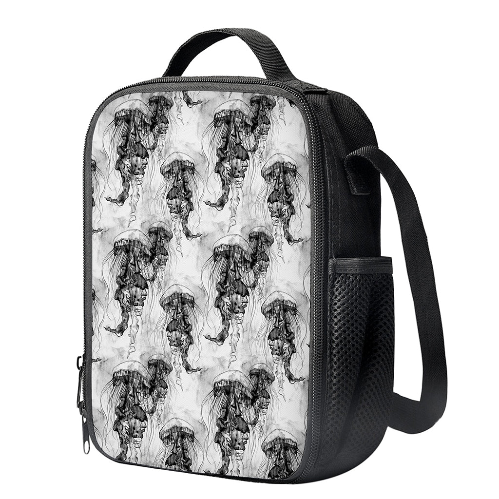 Black And White Jellyfish Pattern Print Crossbody Lunch Bag