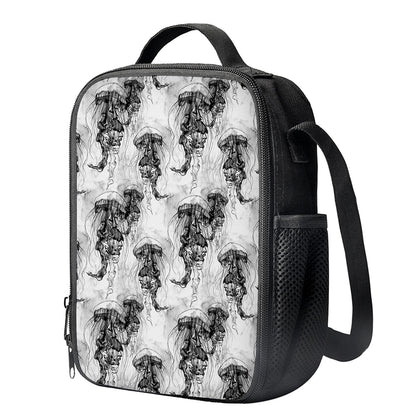 Black And White Jellyfish Pattern Print Crossbody Lunch Bag