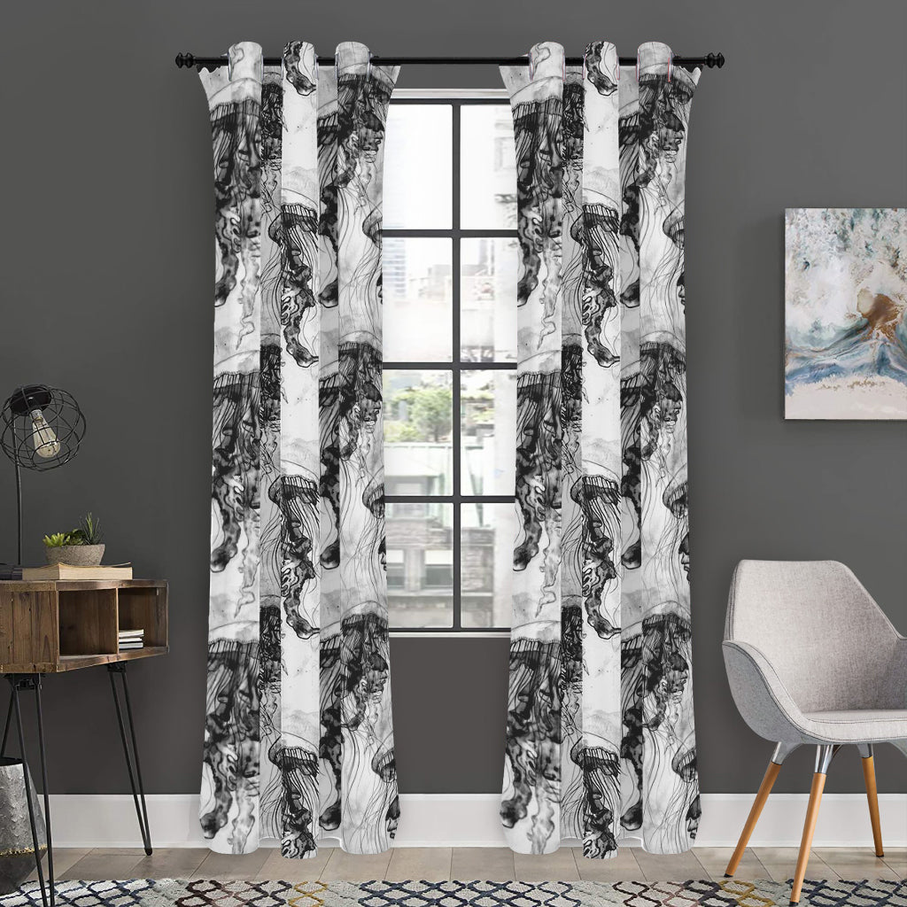 Black And White Jellyfish Pattern Print Curtain