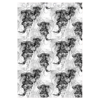 Black And White Jellyfish Pattern Print Curtain